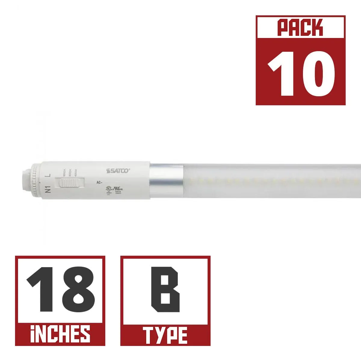 10 Pack - 18 Inch LED T8 Sign Tube, 7 Watts, 1000 Lumens, 40K|50K|65K, 360°