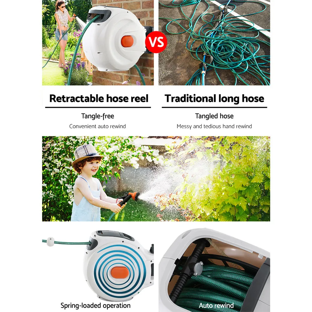 10m Retractable Water Hose Reel Garden Spray Gun Storage AutoRewind