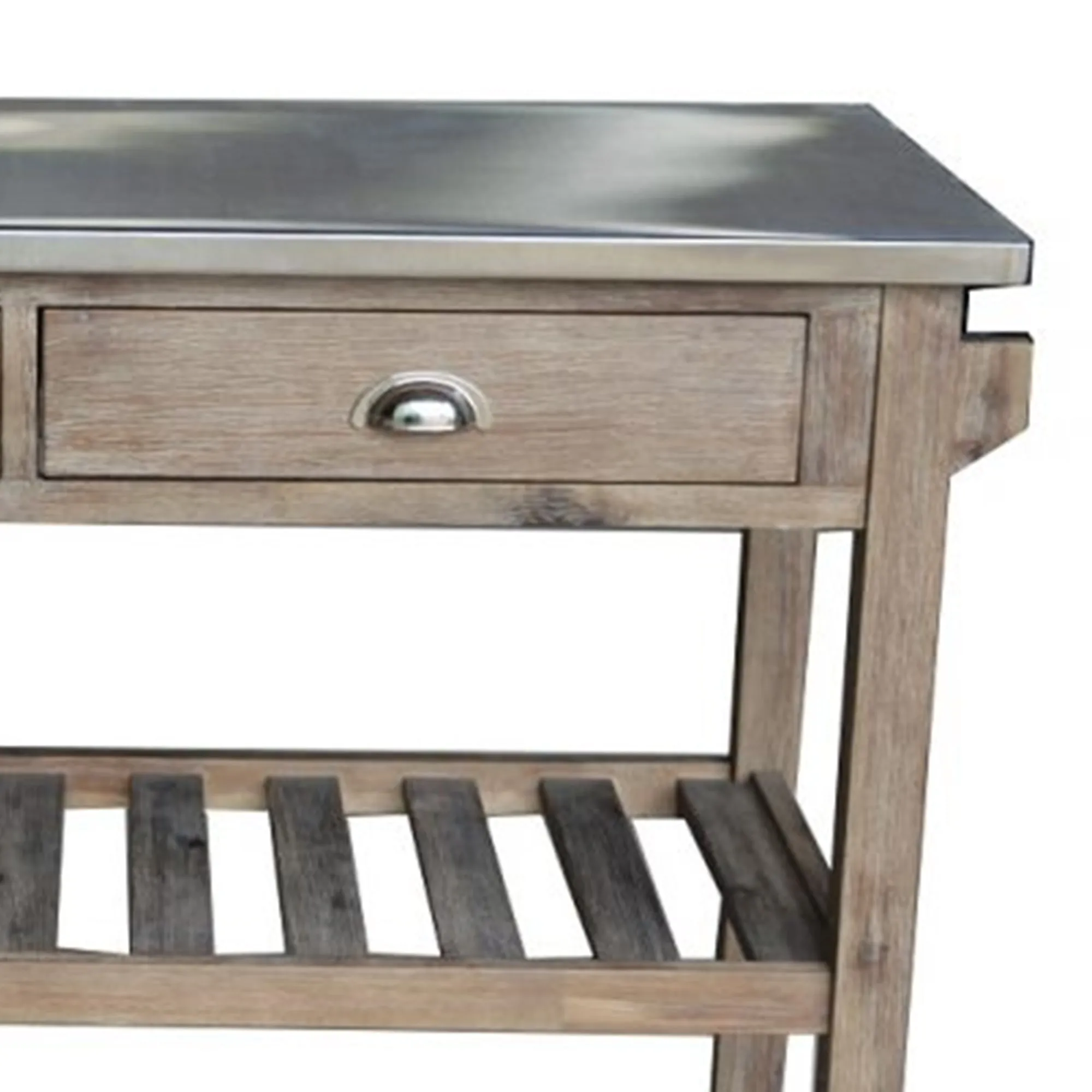 2 Drawers Wooden Frame Kitchen Cart With Metal Top And Casters, Gray By Benzara