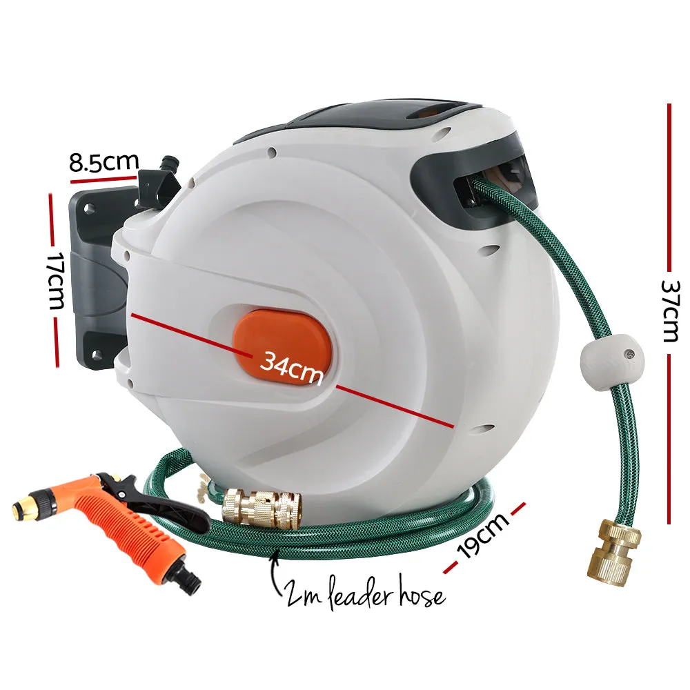 20M Garden Retractable Hose Reel Water Brass Spray Gun Auto Rewind