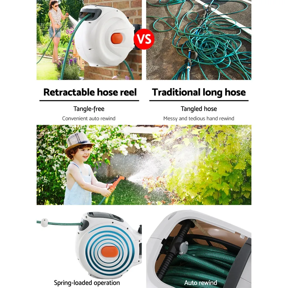 20M Garden Retractable Hose Reel Water Brass Spray Gun Auto Rewind