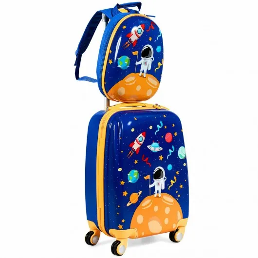 2PC Kids Luggage Set Rolling Suitcase & Backpack-Navy