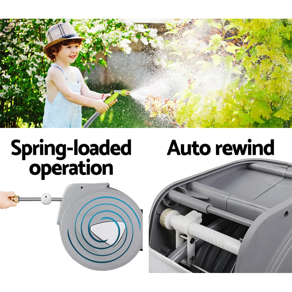 30M Garden Retractable Hose Reel Water Brass Spray Gun Auto Rewind