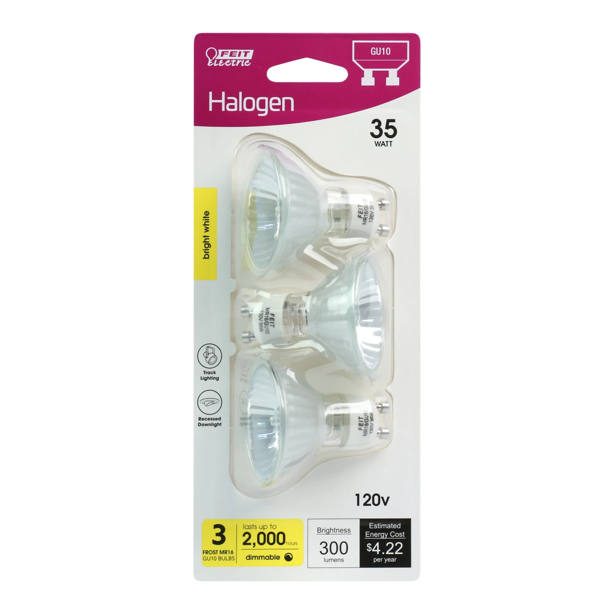 35W Bright White (2700K) GU10 Base MR16 Dimmable Flood Halogen Light Bulb (3-Pack)