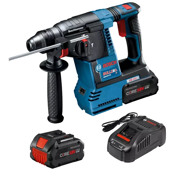 Bosch 18V Brushless SDS-Plus Bulldog 1" Rotary Hammer with 2 x Core 8 Ah Battery