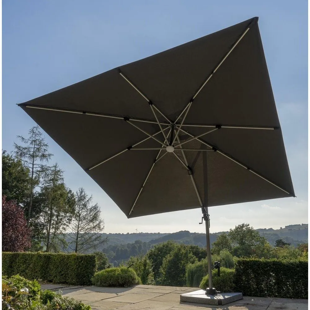 Bramblecrest 3m Grey Truro LED Parasol with Granite Base