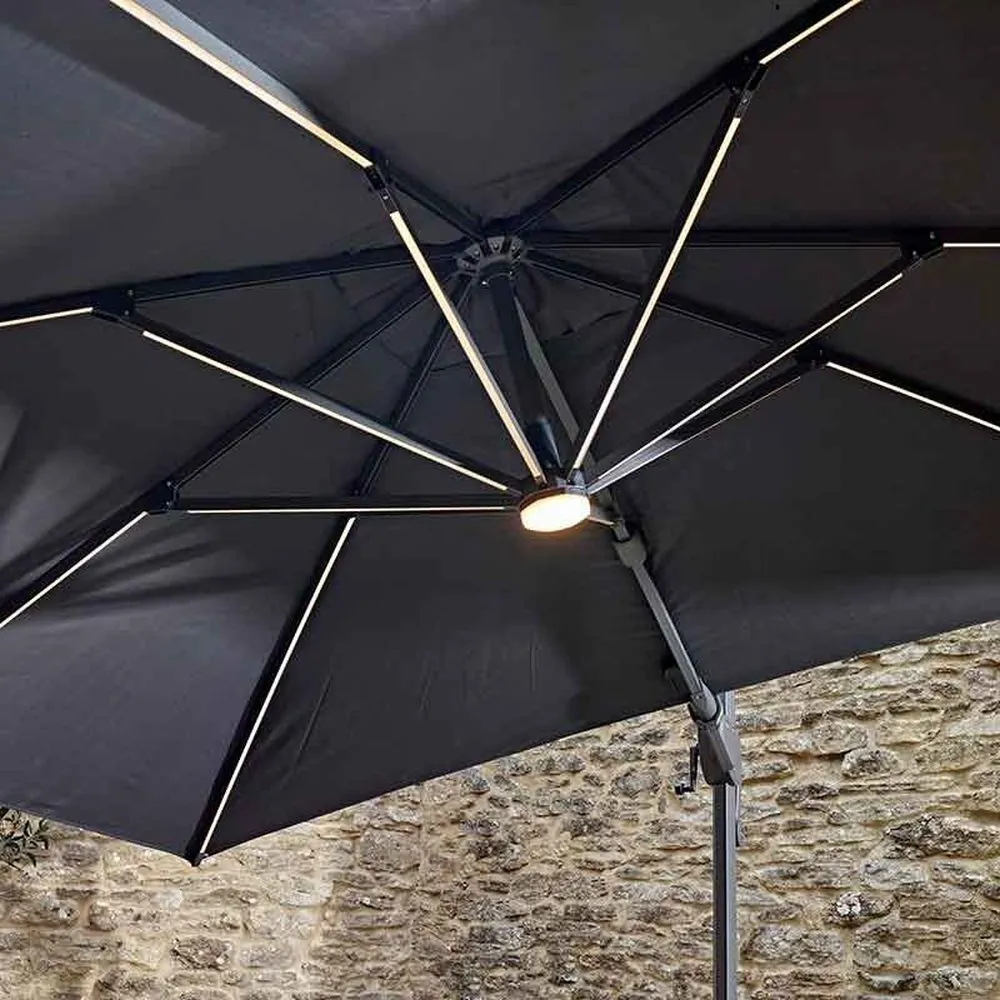 Bramblecrest 3m Grey Truro LED Parasol with Granite Base