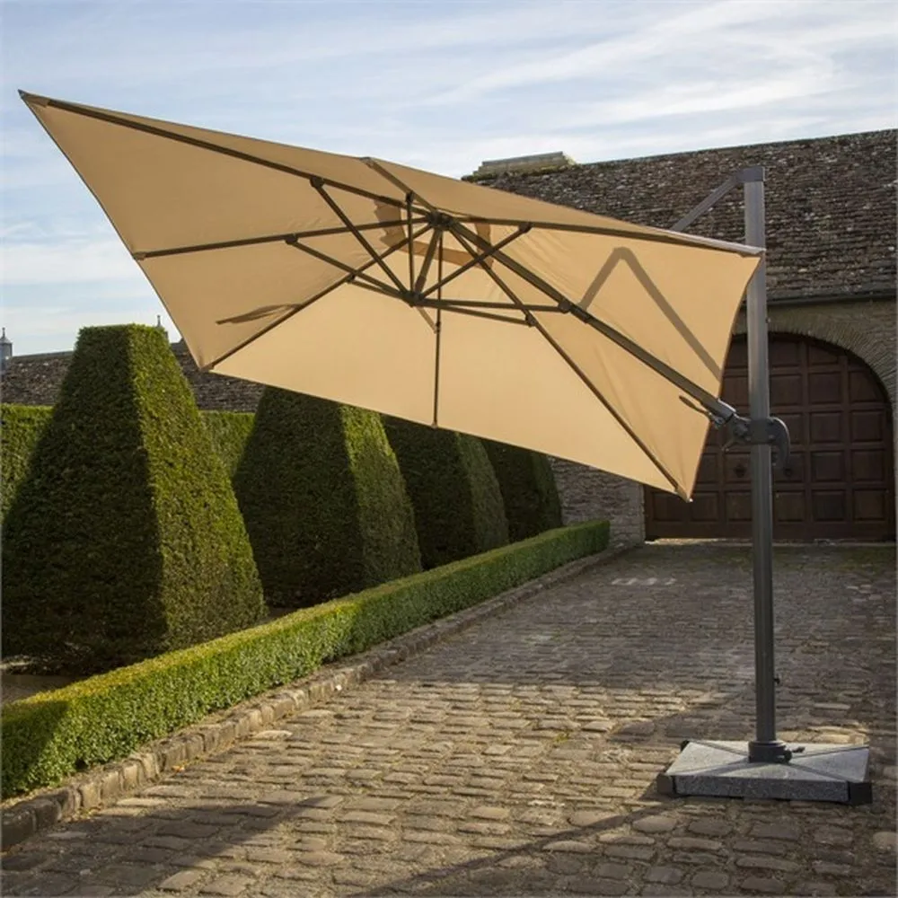 Bramblecrest 3m Sand Truro LED Parasol with Granite Base