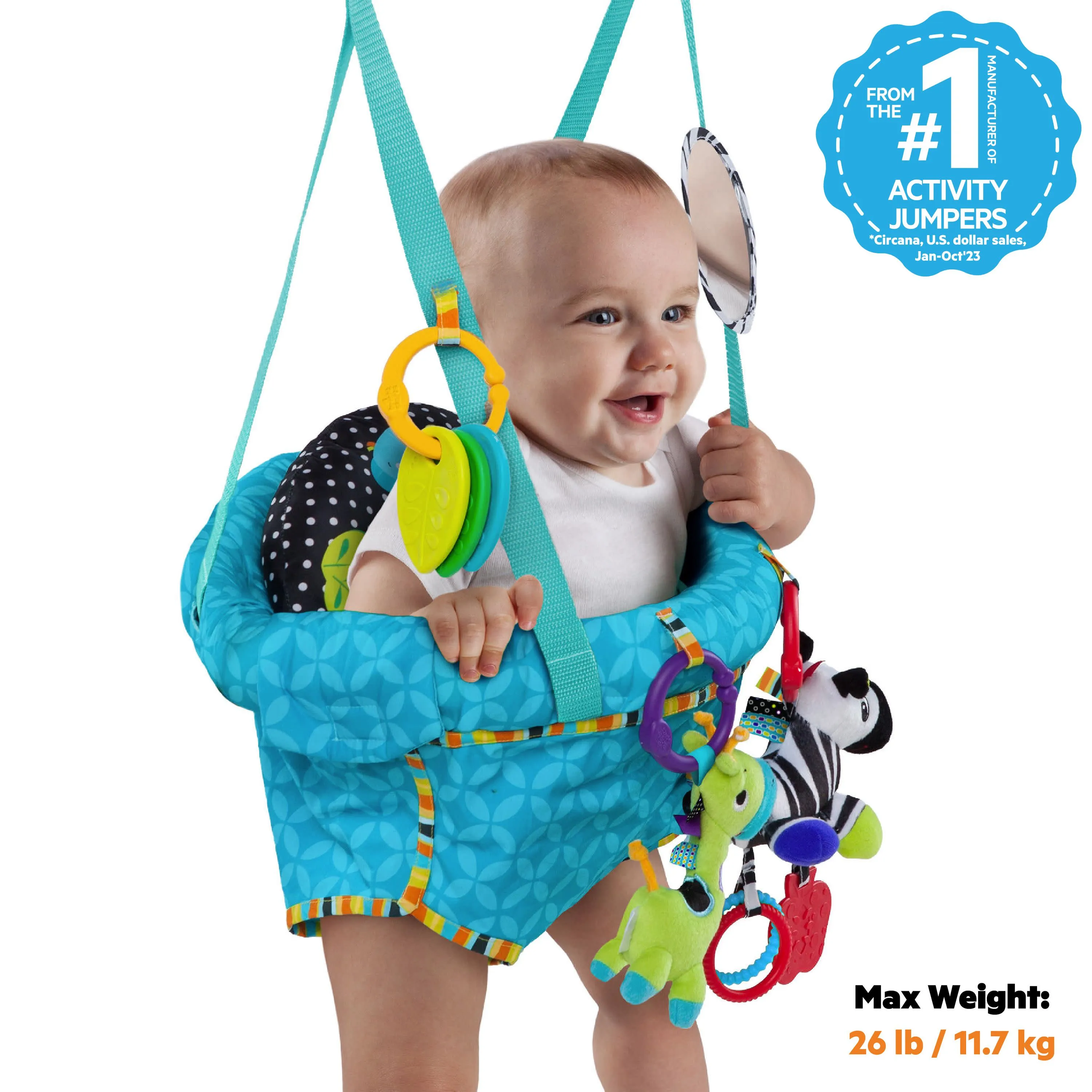 Bright Starts Bounce 'n Spring Deluxe Door Jumper with Take-Along Toys