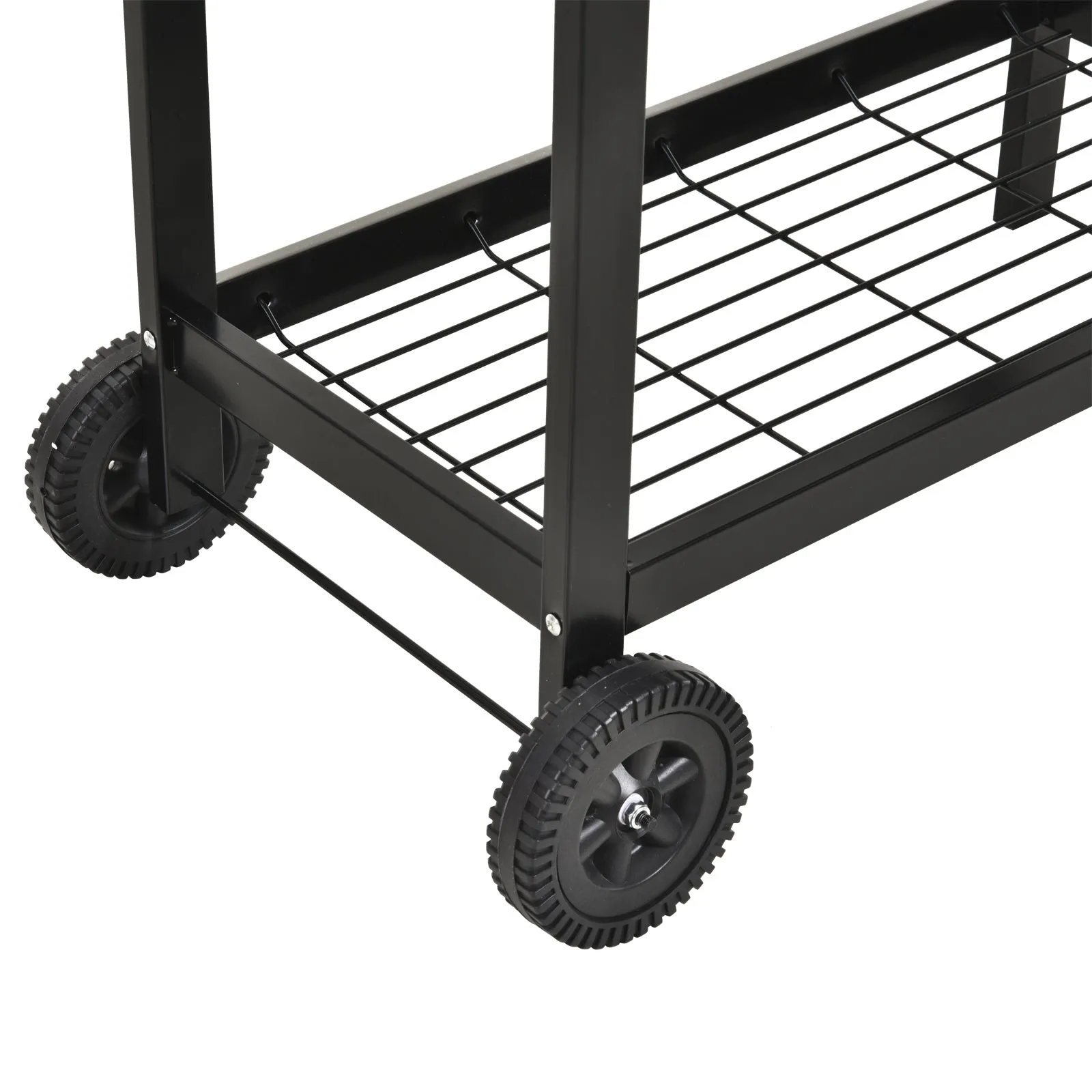 Charcoal Barbecue Grill Garden BBQ Trolley w/ Dual Grill, Adjustable Grill Nets, Heat-resistant Steel, Wheels, Black