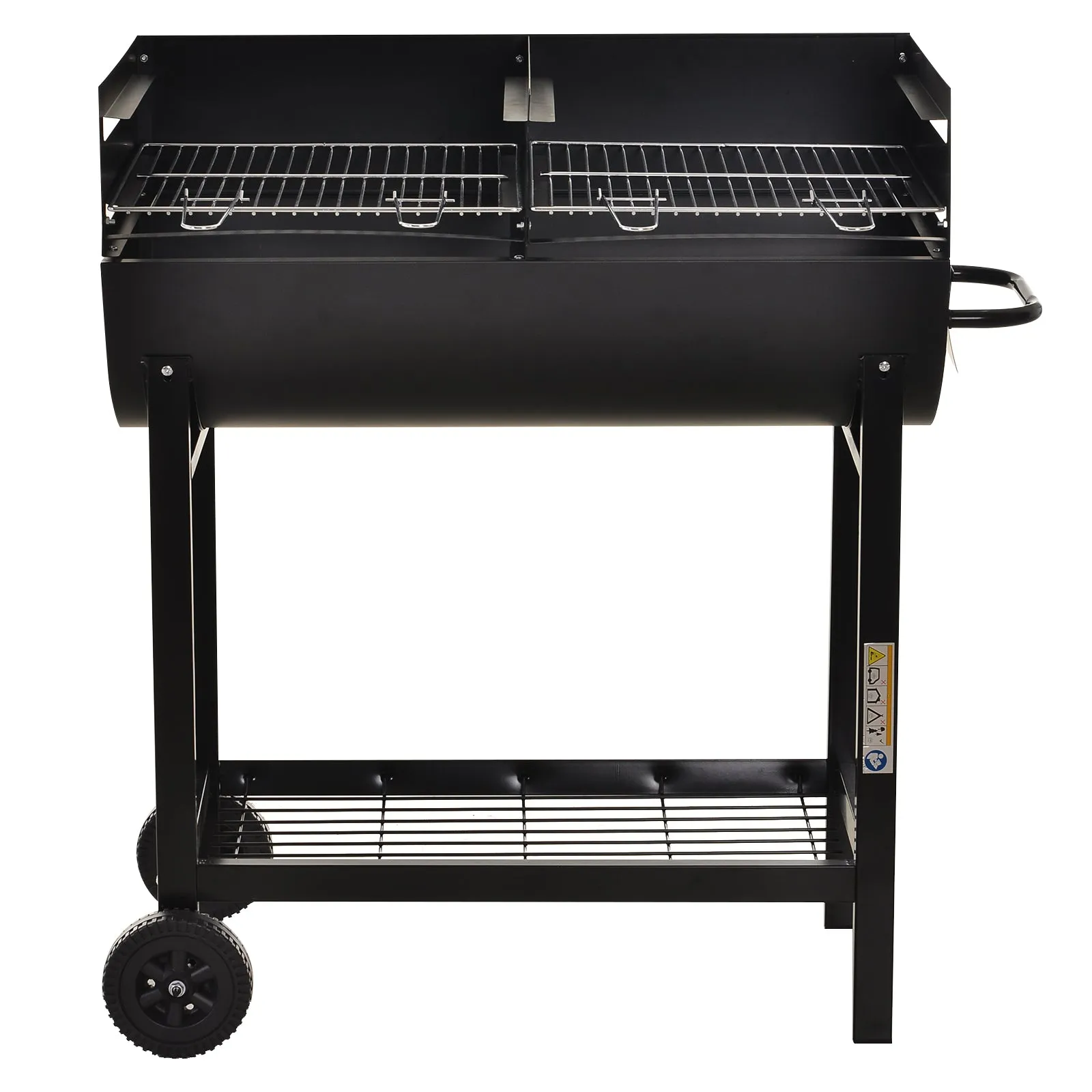 Charcoal Barbecue Grill Garden BBQ Trolley w/ Dual Grill, Adjustable Grill Nets, Heat-resistant Steel, Wheels, Black