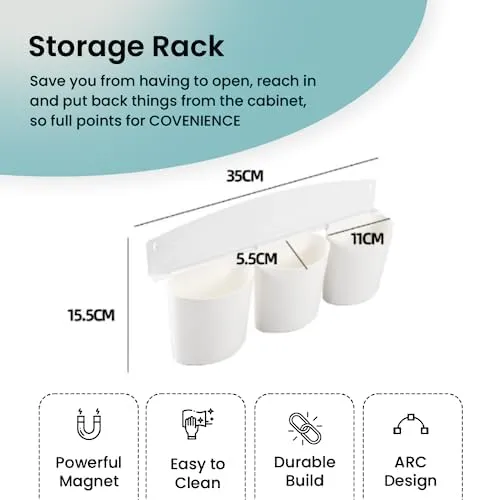 CHESTON Magnetic Carbon Storage with Magnetic Hooks and Durable Organizer for Metal Surfaces: Refrigerators, Microwaves & Metal Almirah (Set of 3)