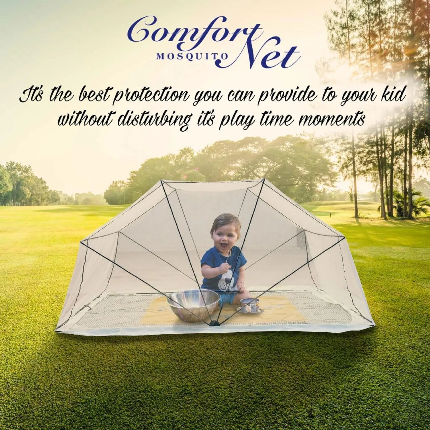 Comfort Mosquito Net- 6 x 7 Ivory (Foldable Large usable on Floor/Ground/Terrace)