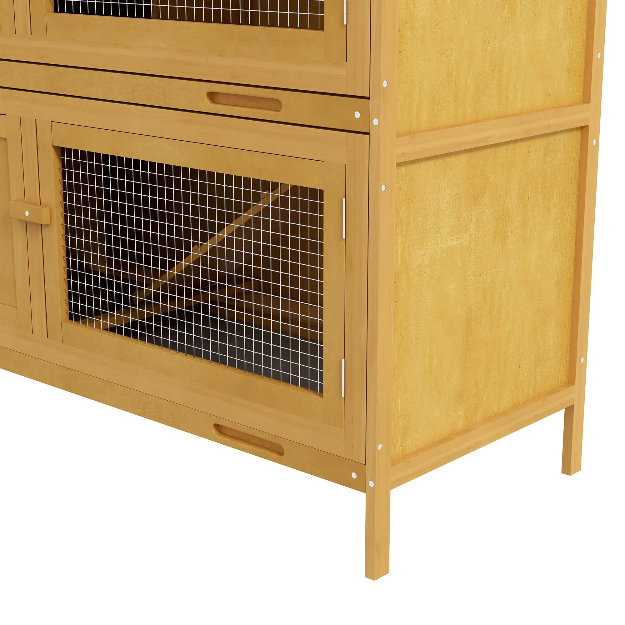 Double Decker Rabbit Hutch Bunny Cage Pet House Outdoor W/ Tray, Yellow