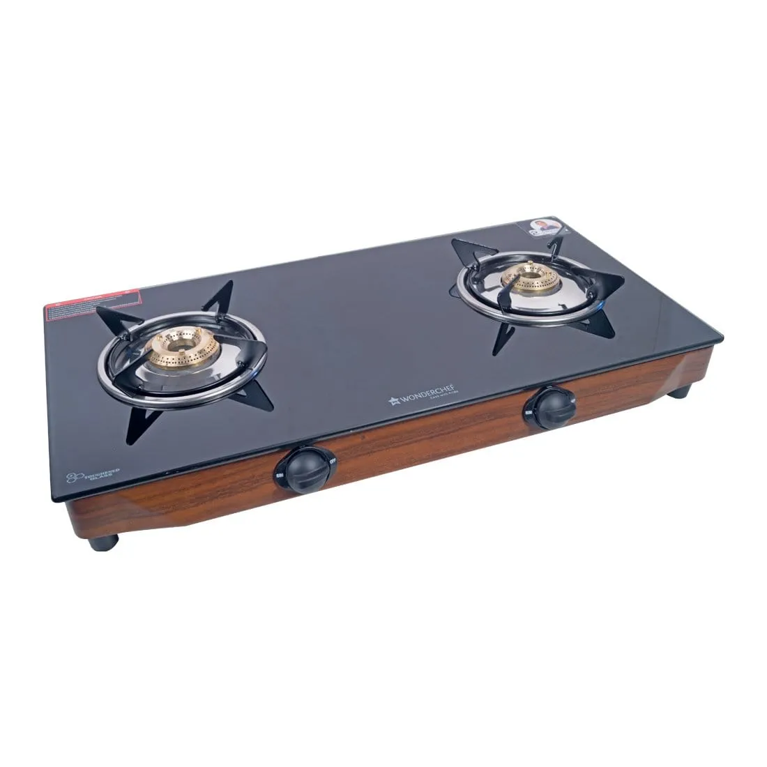 Eco Star 2 Burner Glass Cooktop,  Black 8mm Toughened Glass with 1 Year Warranty, Ergonomic Knobs, Efficient Brass Burners, Stainless-steel Spill Tray, Manual Ignition