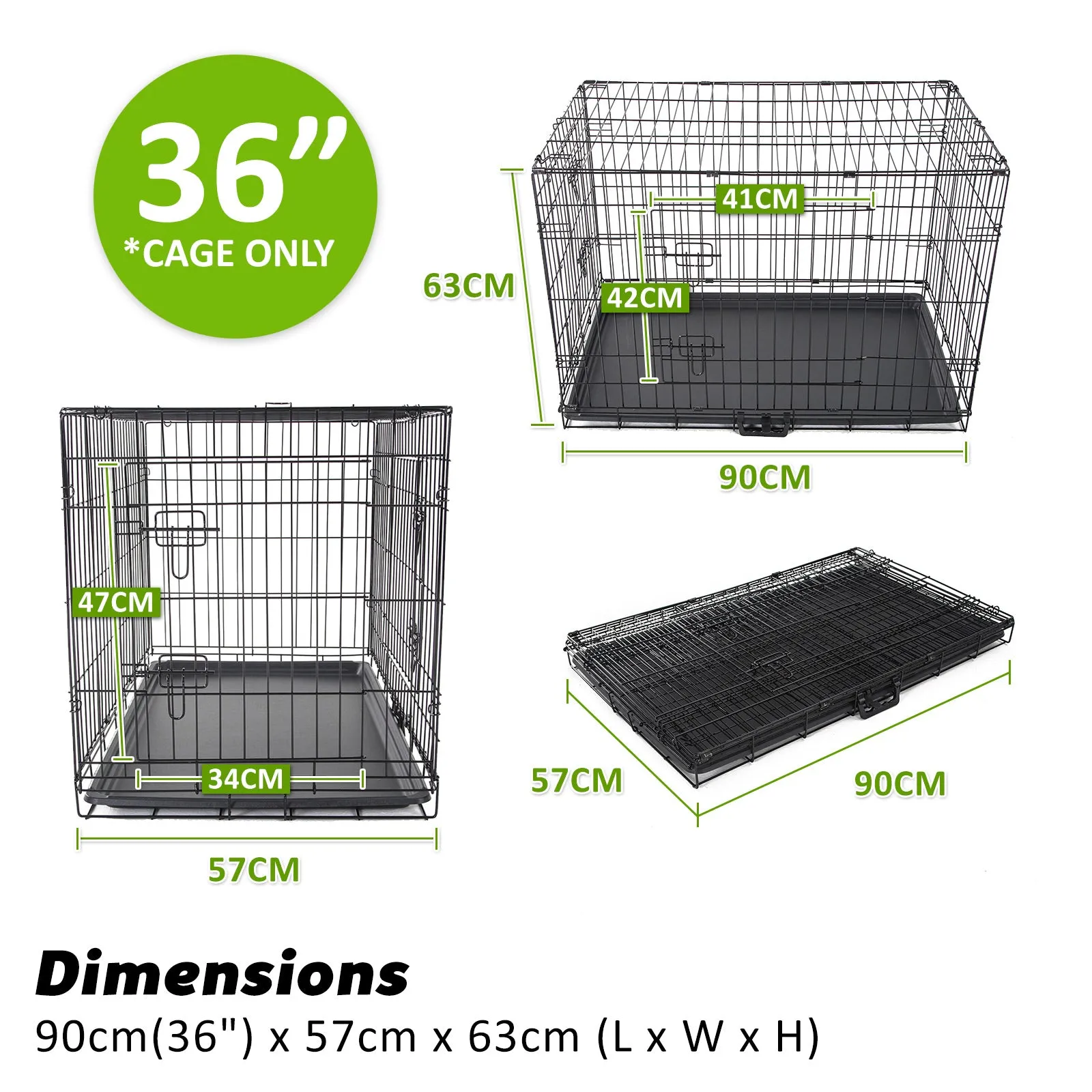 Foldable 36in Wire Dog Crate, Double Doors   Mat - Paw Mate