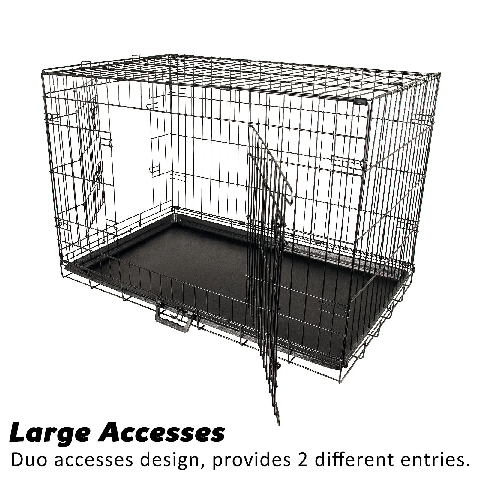 Foldable 36in Wire Dog Crate, Double Doors   Mat - Paw Mate