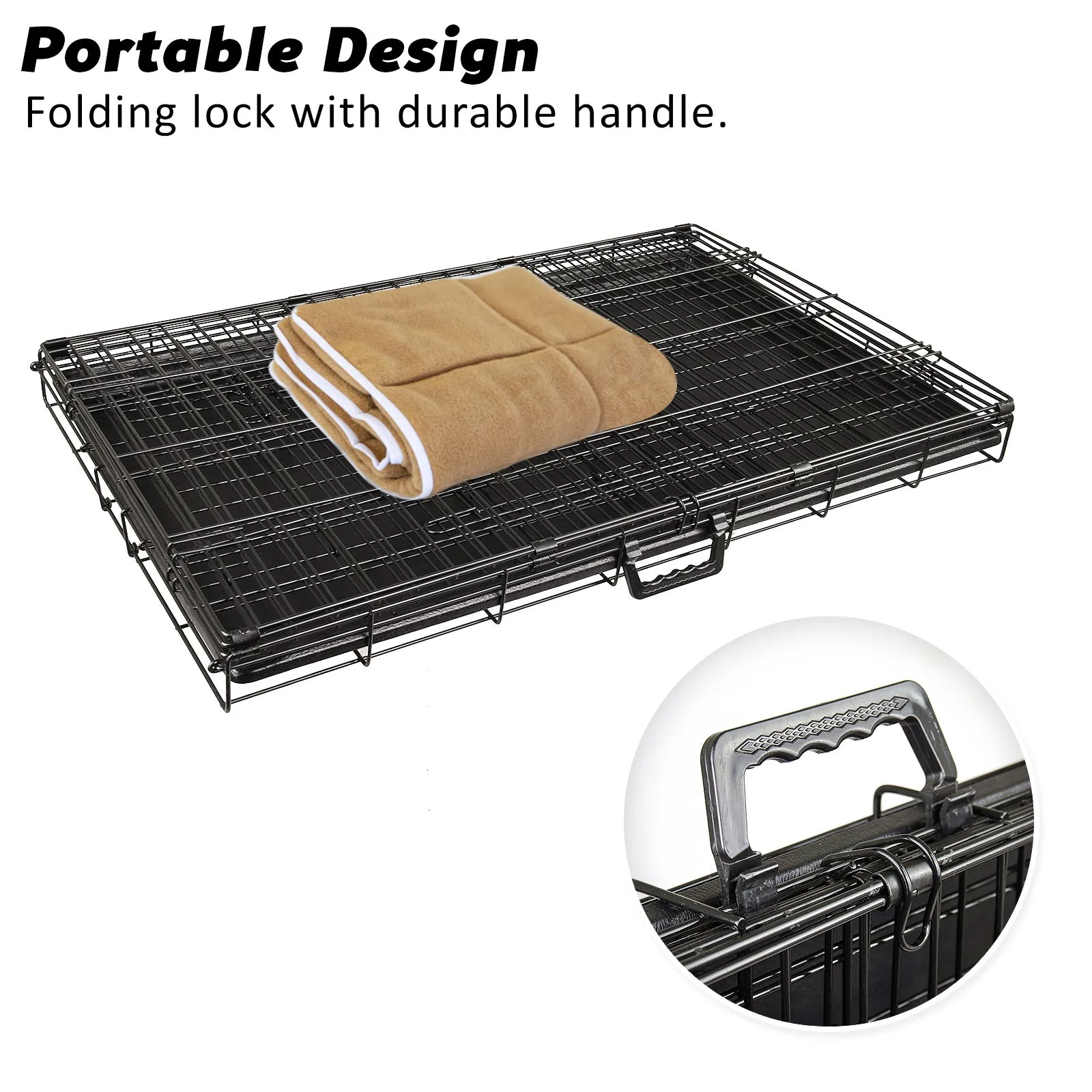 Foldable 36in Wire Dog Crate, Double Doors   Mat - Paw Mate