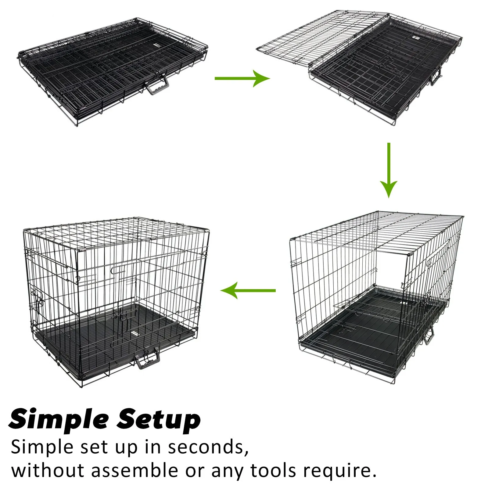 Foldable 36in Wire Dog Crate, Double Doors   Mat - Paw Mate