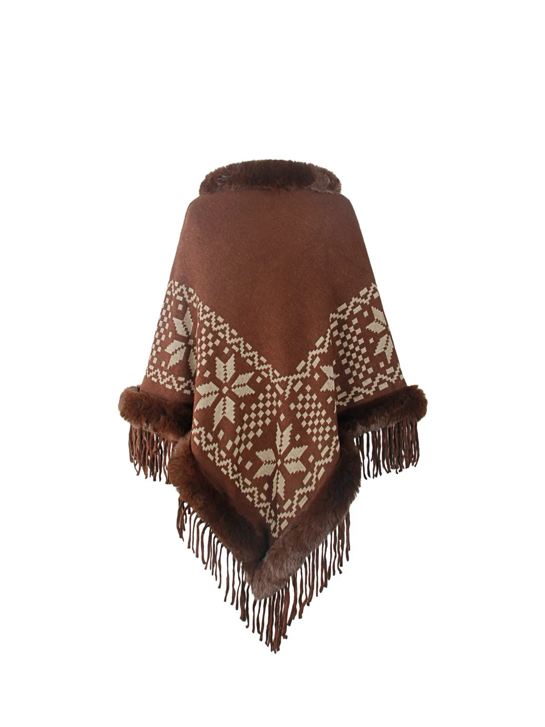 Fringe Geometric Cape Sleeve Poncho