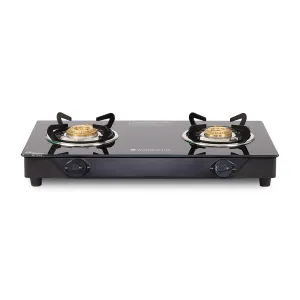 Glory 2 Burner Glass Cooktop, Stainless Steel Drip Tray, Black Toughened Glass with 2 Year Warranty,  Manual Ignition Gas Stove