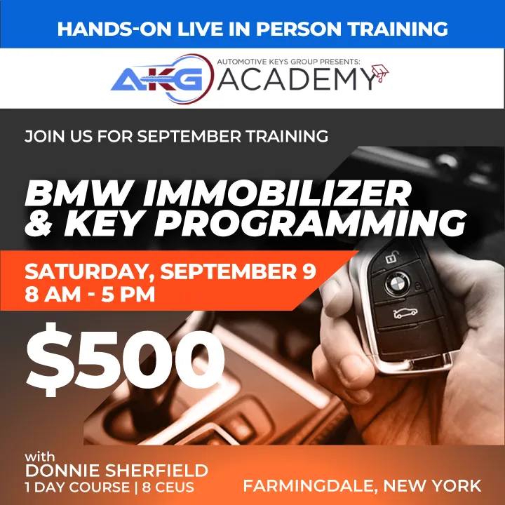 Hands-On Live In-Person Training - BMW Immobilizer And Key Programming With Donnie Sherfield - 1 Day Course - 8 CEU's (September 9, 2023 - Farmingdale, NY)