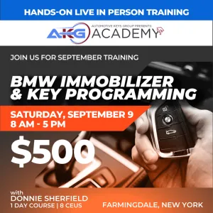 Hands-On Live In-Person Training - BMW Immobilizer And Key Programming With Donnie Sherfield - 1 Day Course - 8 CEU's (September 9, 2023 - Farmingdale, NY)