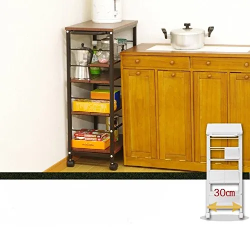 InnoFur Kinisi Wagon Storage, Trolley with Wheels, Spices Rack, Coffee, Serving, Table with Adjustable Shelf Large Brown