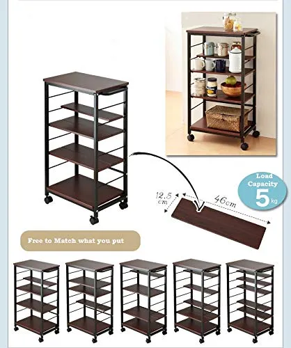 InnoFur Kinisi Wagon Storage, Trolley with Wheels, Spices Rack, Coffee, Serving, Table with Adjustable Shelf Large Brown