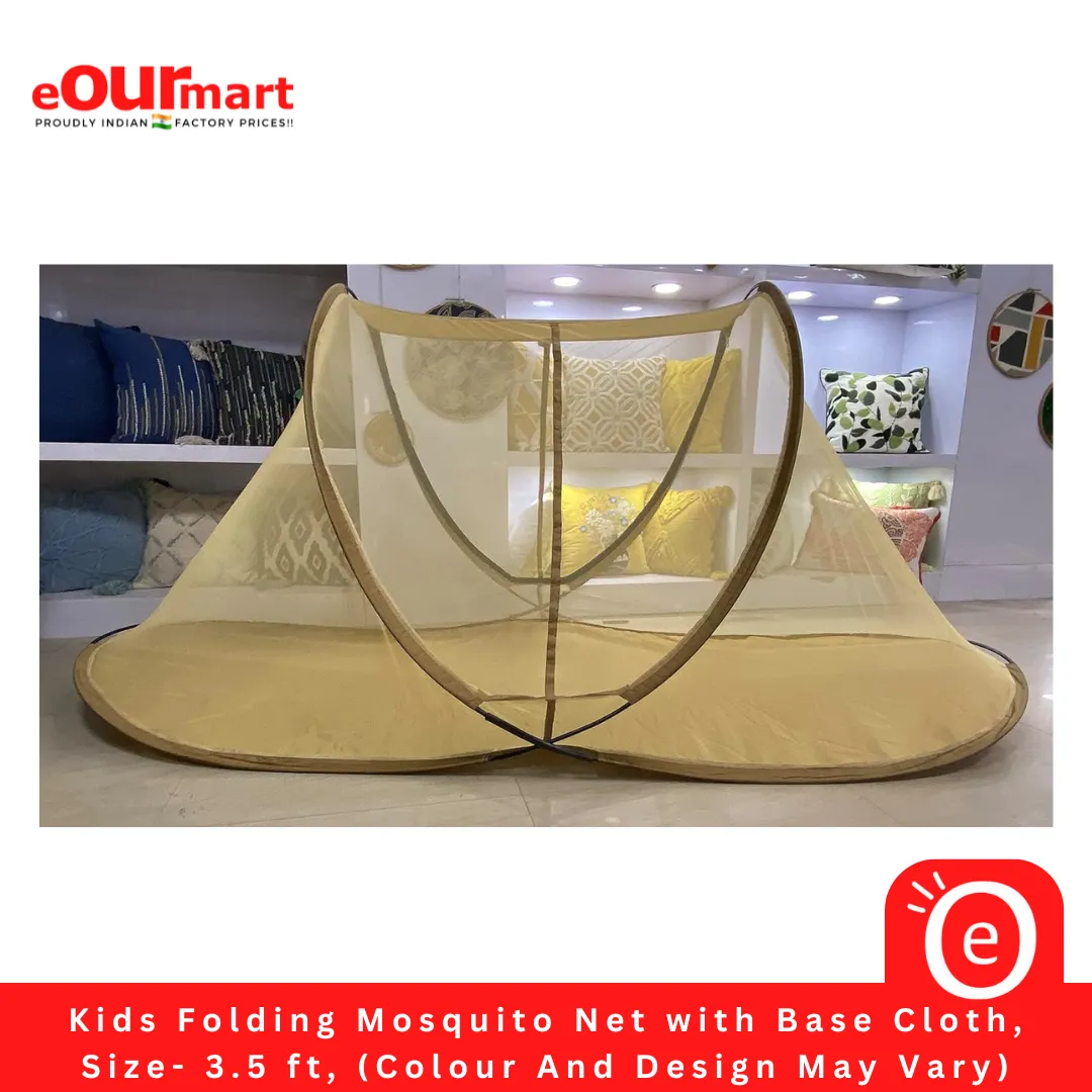 Kids Folding Mosquito Net with Base Cloth, Age (3-6 Years), Size- 1.5ft x 3.5ft, (Colour And Design May Vary)