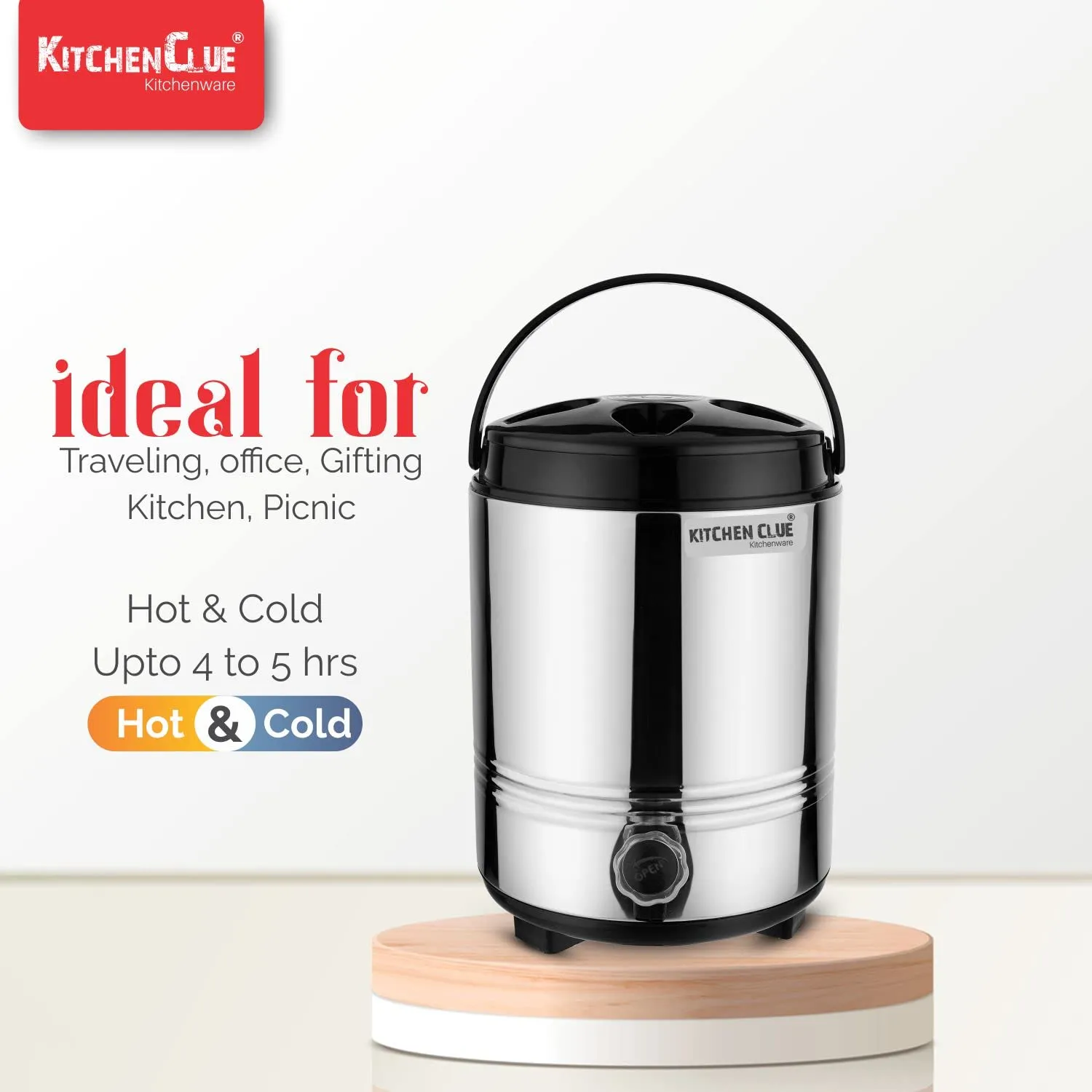 KITCHEN CLUE Hot and Cold Water Dispenser for Office Home Kitchen 8 L, Winter Season Water Jug with PUF Insulated Double Walled Stainless Steel I Keeps Beverages Fresh & Hot and Cold Upto 4-5 Hours