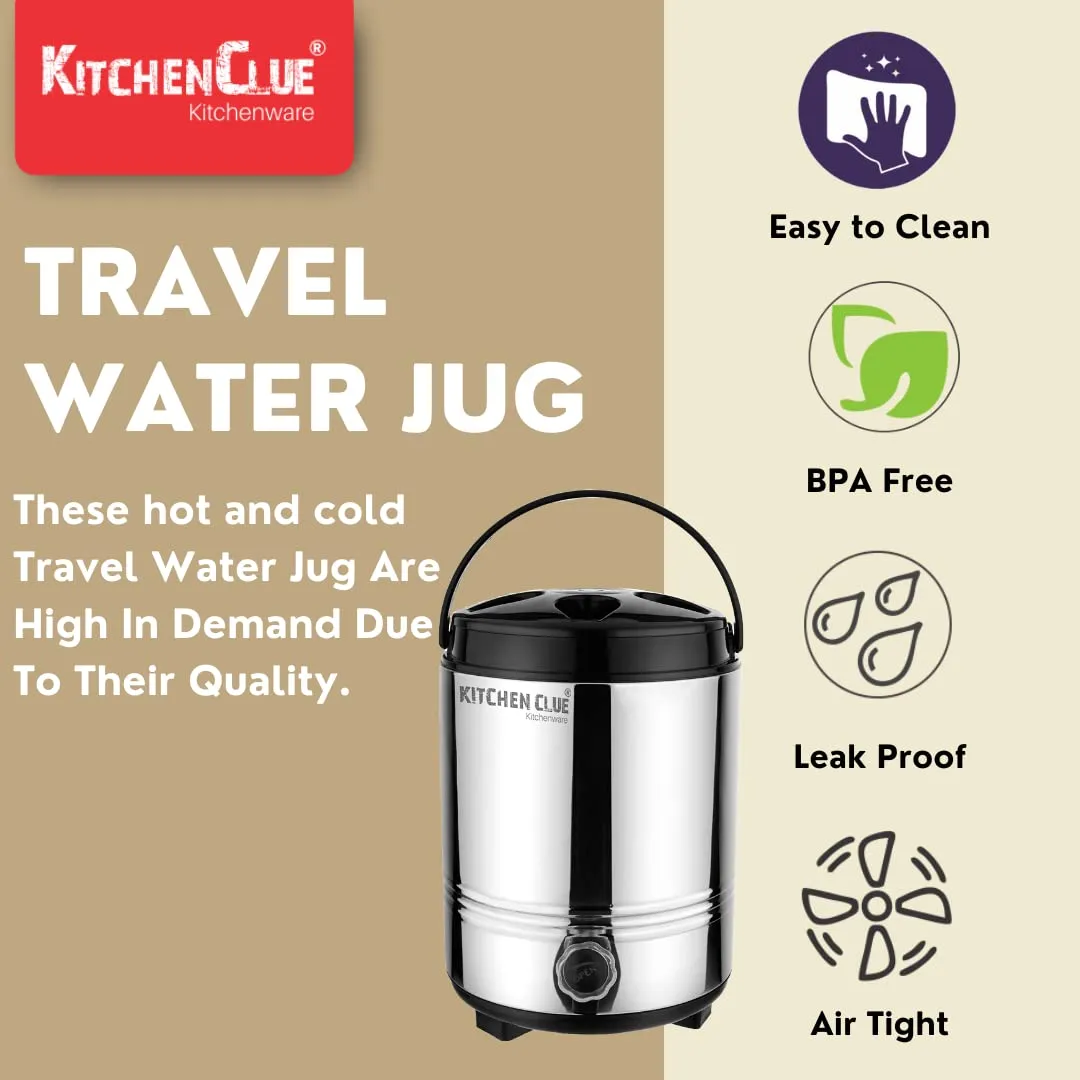 KITCHEN CLUE Hot and Cold Water Dispenser for Office Home Kitchen 8 L, Winter Season Water Jug with PUF Insulated Double Walled Stainless Steel I Keeps Beverages Fresh & Hot and Cold Upto 4-5 Hours