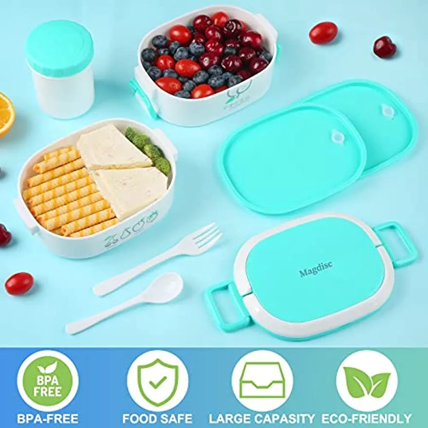 Letsport Bento Lunch Box Kit, All-in one Japanese Lunch Box Kit, Large Capacity Lunch Containers, BPA-Free Leakproof Meal Prep Container, Includes soup cup, 2-piece utensil set, lunch bag (blue)