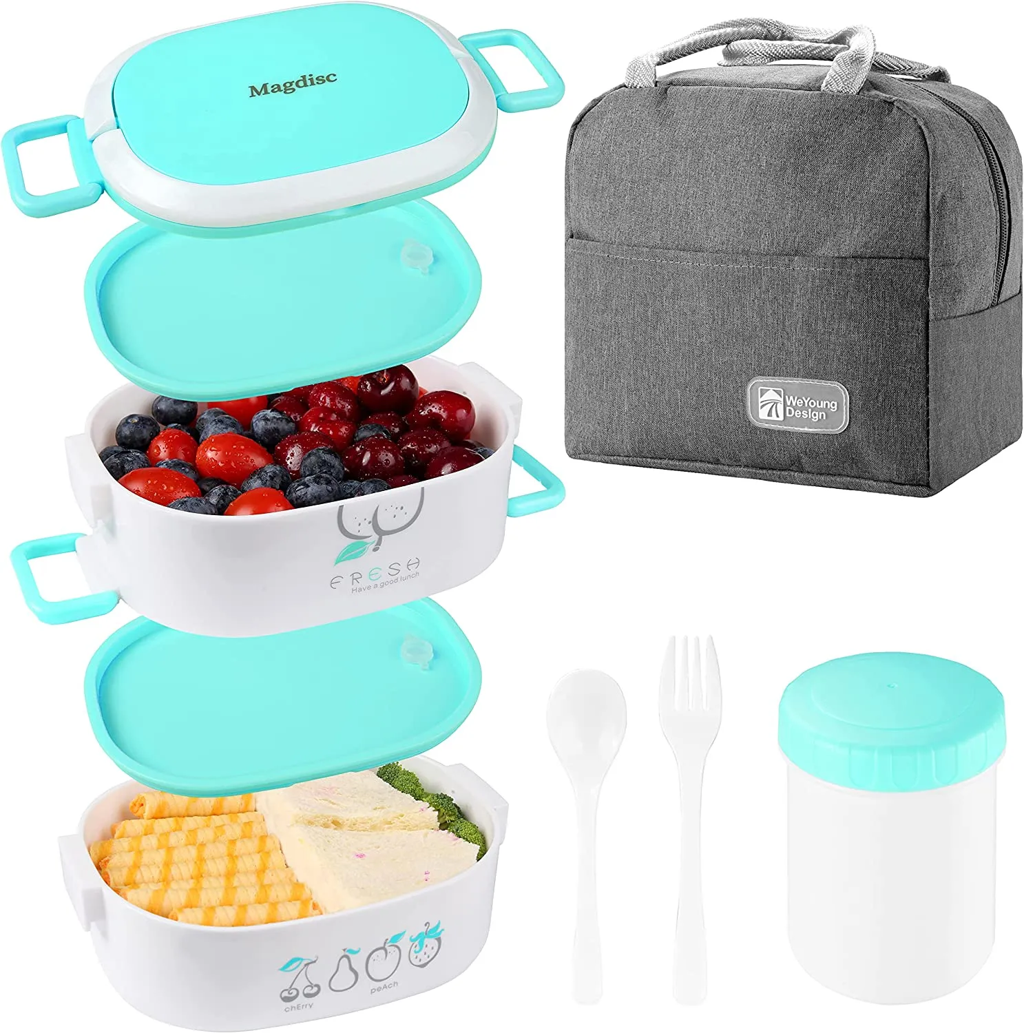 Letsport Bento Lunch Box Kit, All-in one Japanese Lunch Box Kit, Large Capacity Lunch Containers, BPA-Free Leakproof Meal Prep Container, Includes soup cup, 2-piece utensil set, lunch bag (blue)