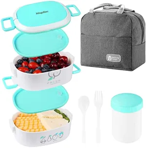 Letsport Bento Lunch Box Kit, All-in one Japanese Lunch Box Kit, Large Capacity Lunch Containers, BPA-Free Leakproof Meal Prep Container, Includes soup cup, 2-piece utensil set, lunch bag (blue)