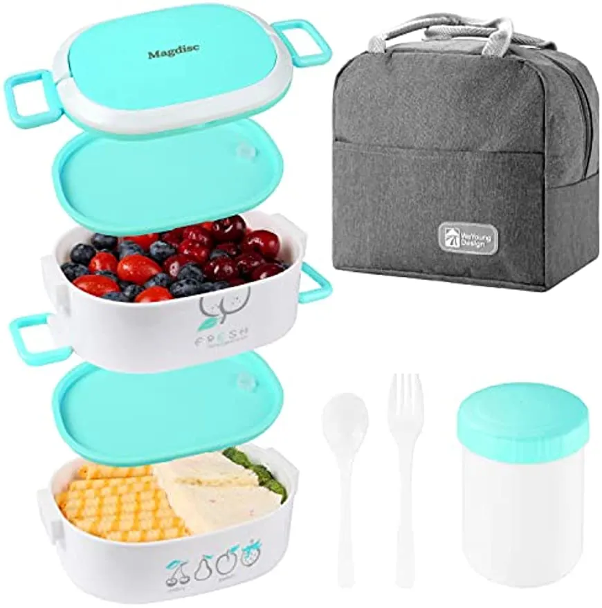 Letsport Bento Lunch Box Kit, All-in one Japanese Lunch Box Kit, Large Capacity Lunch Containers, BPA-Free Leakproof Meal Prep Container, Includes soup cup, 2-piece utensil set, lunch bag (blue)