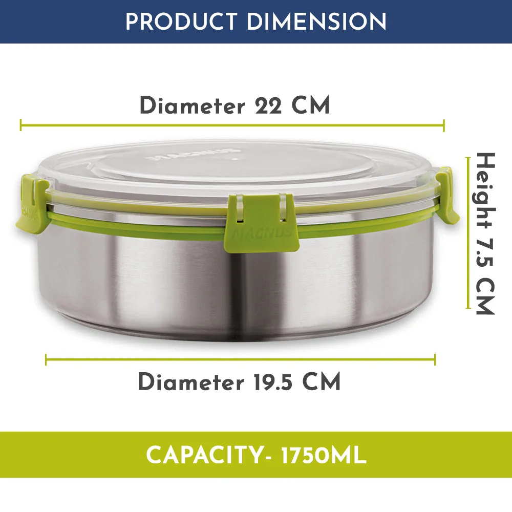 Magnus Klip Lock Stainless Steel Airtight Leakproof Storage Container 1750ML - Kitchen Accessories Items, Durable Lunch Box, Lunch Boxes for Office Men