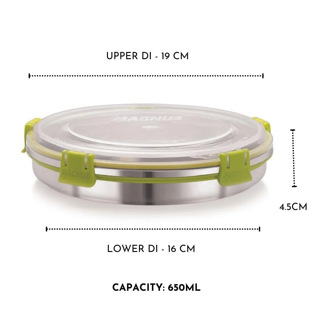 Magnus Klip Lock Stainless Steel Airtight Leakproof Storage Container Set of 3, 650 ML Each, Kitchen Accessories Items, Lunch Box, Ideal Lunch Boxes for Office Men