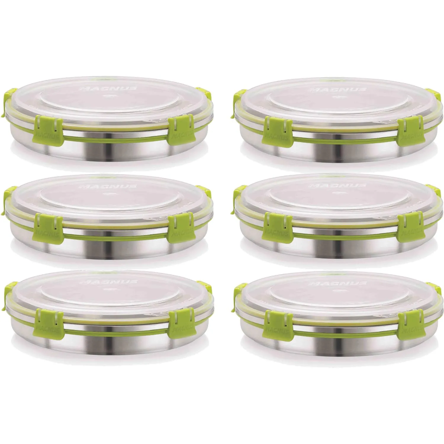 Magnus Klip Lock Stainless Steel Airtight Leakproof Storage Container Set of 6, 800 ML Each - Kitchen Accessories Items, Ideal Lunch Box, Perfect Lunch Boxes for Office Men