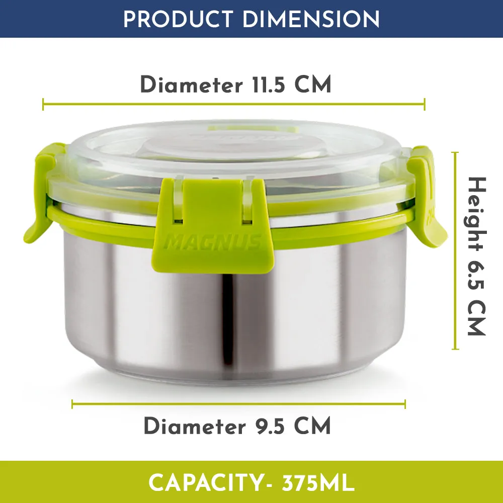 Magnus Klip Lock Stainless Steel Container  375 ML, Airtight and Leakproof Tiffin, Kitchen Accessories Items, Lunch Box, Lunch Boxes for Office Men, 375ML