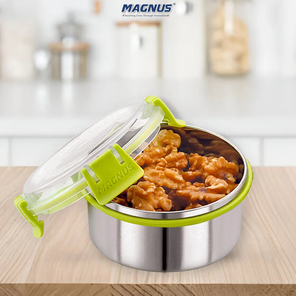 Magnus Klip Lock Stainless Steel Container  375 ML, Airtight and Leakproof Tiffin, Kitchen Accessories Items, Lunch Box, Lunch Boxes for Office Men, 375ML