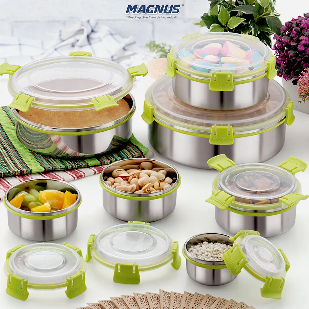 Magnus Klip Lock Stainless Steel Container  375 ML, Airtight and Leakproof Tiffin, Kitchen Accessories Items, Lunch Box, Lunch Boxes for Office Men, 375ML