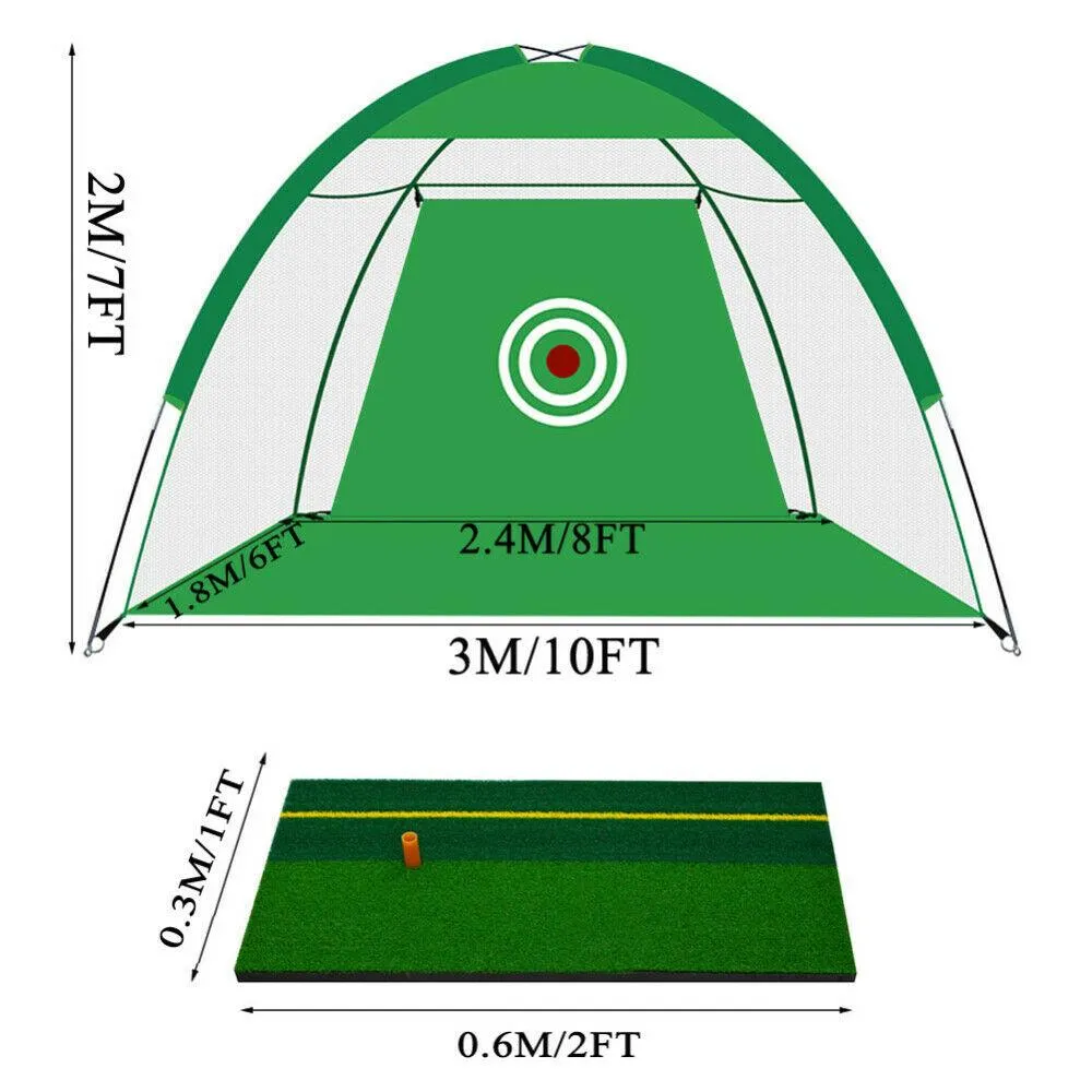 New 10 Foot (3M) Golf Net SET with Mat & Balls - Large Golf Hitting Nets