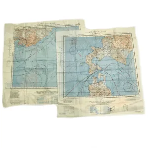 Original U.S. WWII Eastern Asia Escape and Evasion “Silk” Map Lot Dated 1943 - 2 Items