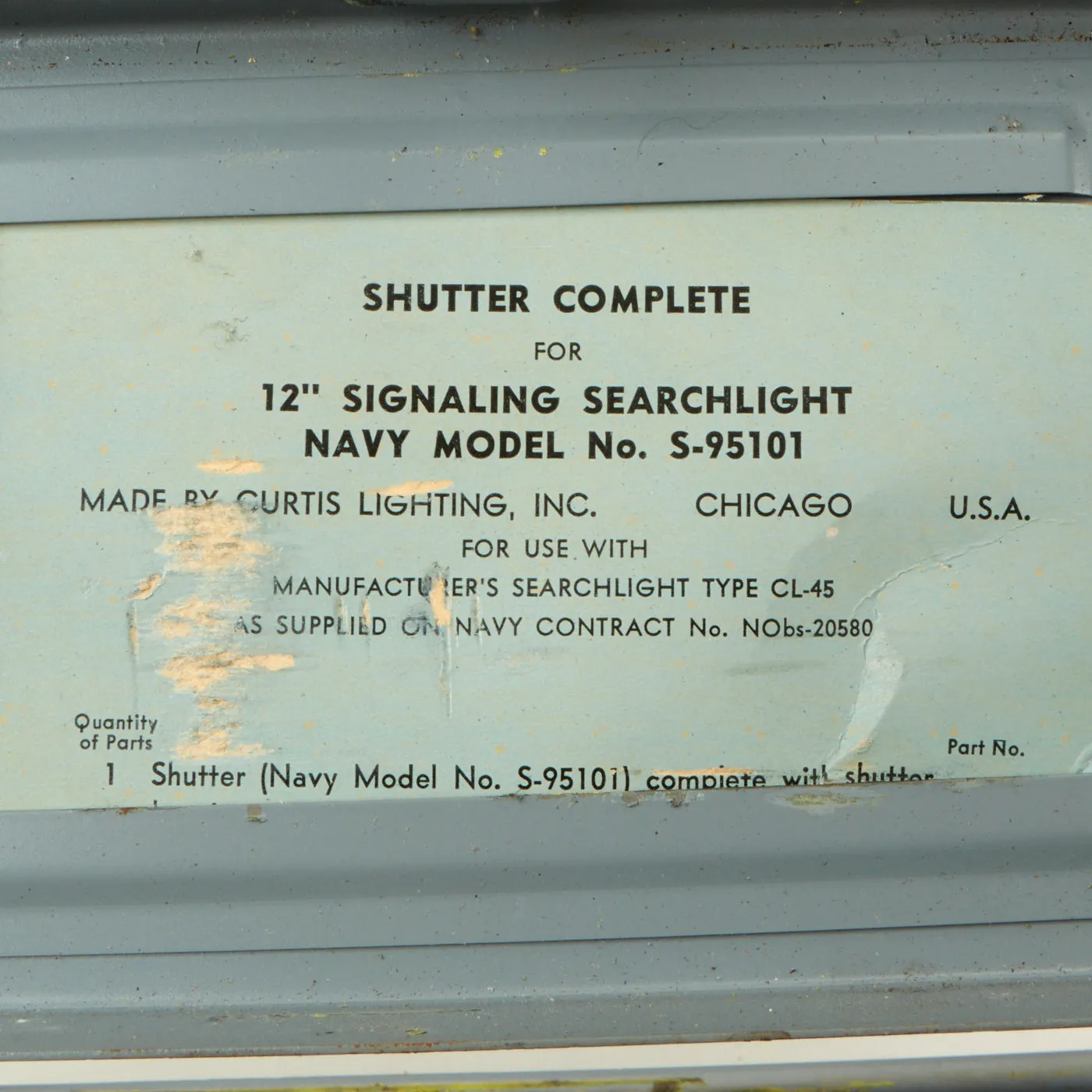 Original U.S. WWII Navy 12 Inch Signaling Searchlight by Curtis Lighting with Accessories and Spare Parts