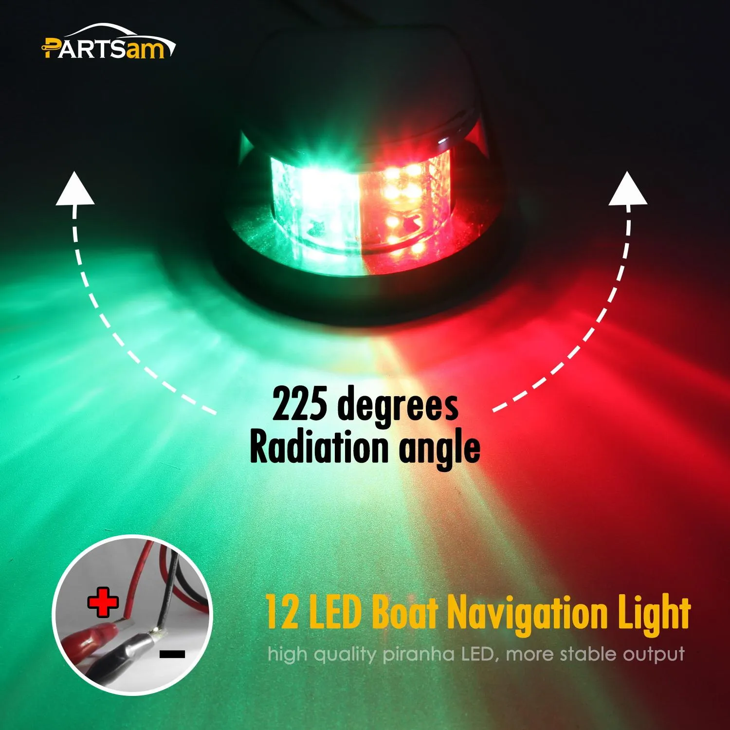 Partsam Boat Marine LED Navigation Lights Lamps 12 LED, Red and Green LED Boat Front Light to Small Boat and Pontoon Yacht Skeeter