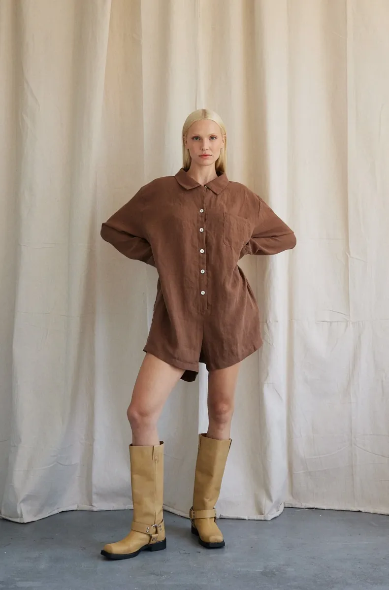 Playsuit, Chestnut Linen