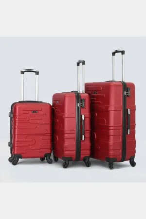 Red Textured 3 Piece Trolley Set With Tsa Lock (20,24,28 Inch)