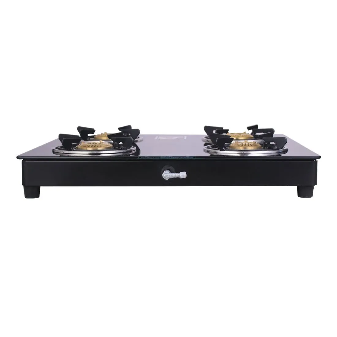 Ruby  4 Burner Glass Cooktop, Black Toughened Glass with 1 Year Warranty, Ergonomic Knobs,  Heat-Efficient Brass Burners, Stainless-steel Spill Tray, Manual Ignition