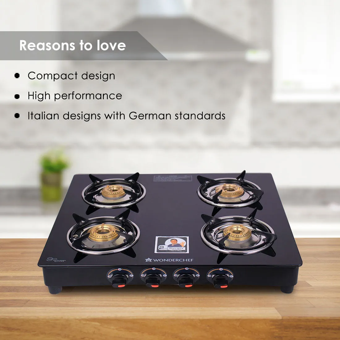 Ruby  4 Burner Glass Cooktop, Black Toughened Glass with 1 Year Warranty, Ergonomic Knobs,  Heat-Efficient Brass Burners, Stainless-steel Spill Tray, Manual Ignition